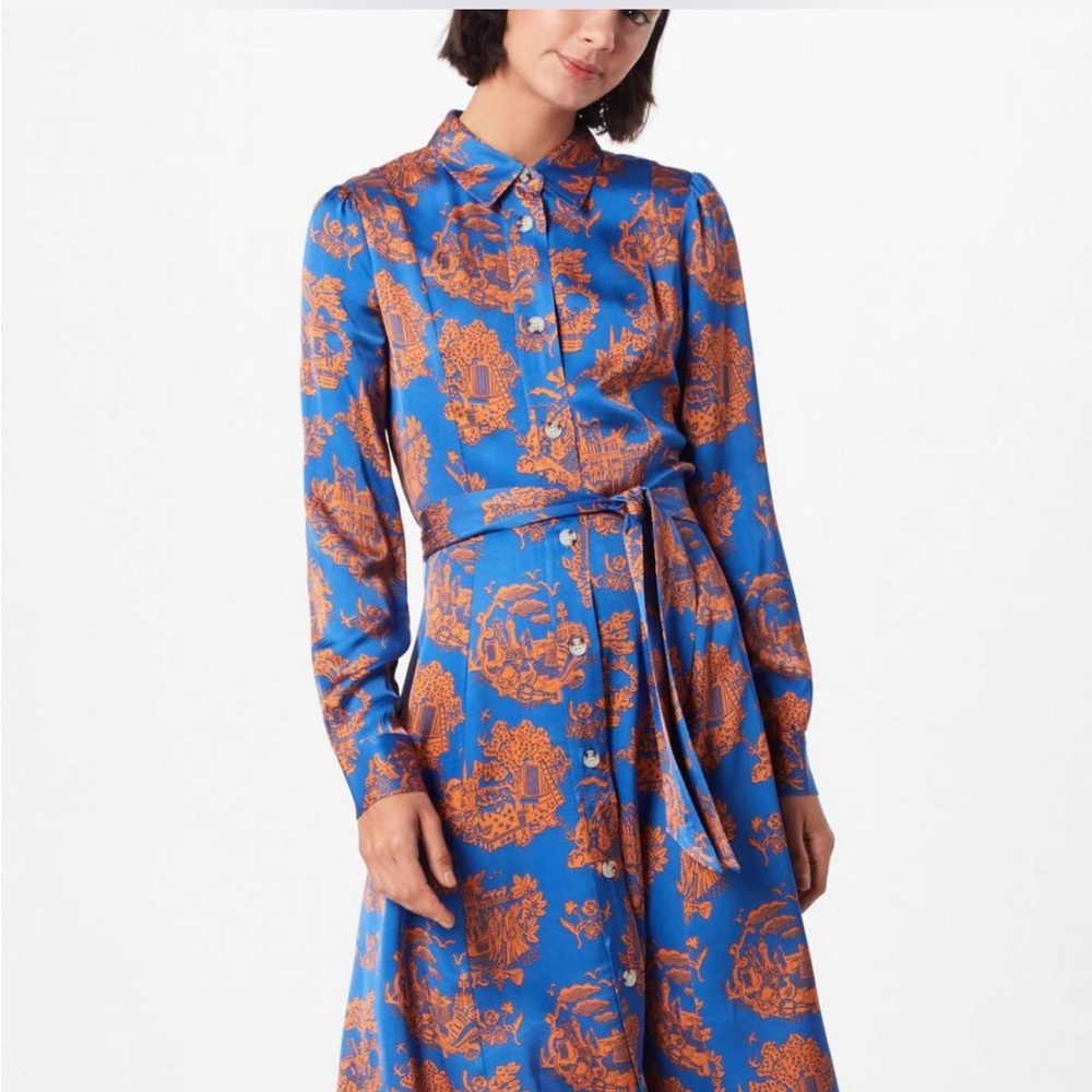 WOOD WOOD Women's Belinda Dress Blue Long Sleeve Printed Shirt Dress- Size 2 - Picture 3 of 12